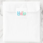 Hello Glossy Pastel Ocean Text Vierkante Sticker (Tas)