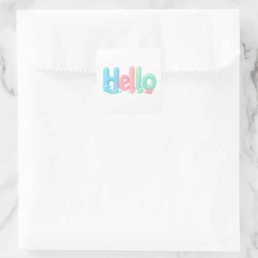Hello Glossy Pastel Ocean Text Vierkante Sticker (Tas)