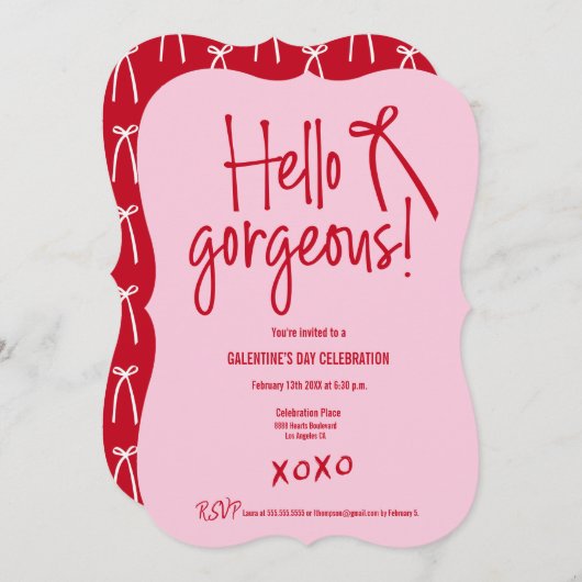 Hello Gorgeous bow Galentine’s Day Red and Pink Kaart (Voorkant / Achterkant)