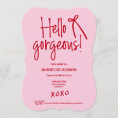 Hello Gorgeous bow Galentine’s Day Red and Pink Kaart (Voorkant)