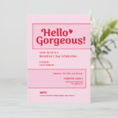 Hello Gorgeous Galentine’s Day Pink Red playful Kaart (Staand voorkant)