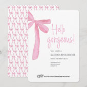 Hello Gorgeous Galentine's Day Pink Ribbon Bow Kaart (Voorkant / Achterkant)