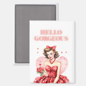 Hello Gorgeous Vintage Valentine Pin-Up Magnet (Voorkant / Achterkant)