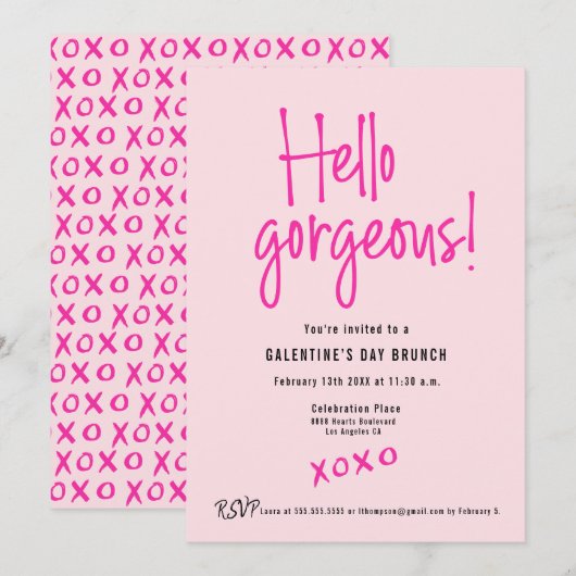 Hello Gorgeous XOXO Pink Galentine’s Day Brunch  Kaart (Voorkant / Achterkant)