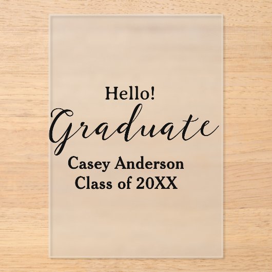 Hello graduate class of 20XX name congrats stylish Acryl Uitnodigingen (Voorkant)