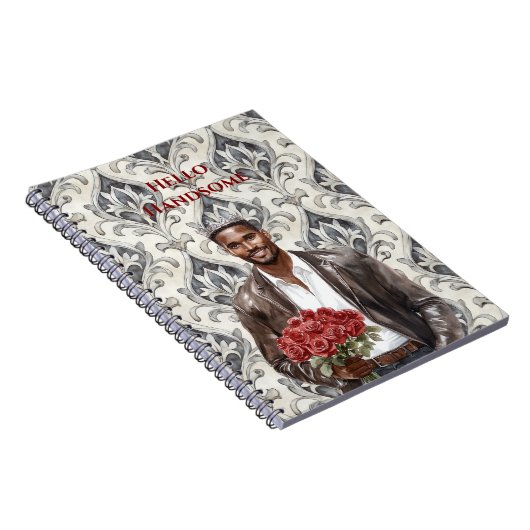 Hello Handsome Black Man Royal Romantic Red Roses Notitieboek (Rechterzijde)
