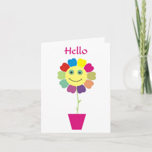 Hello Happy Face Flower Greeting Card Kaart