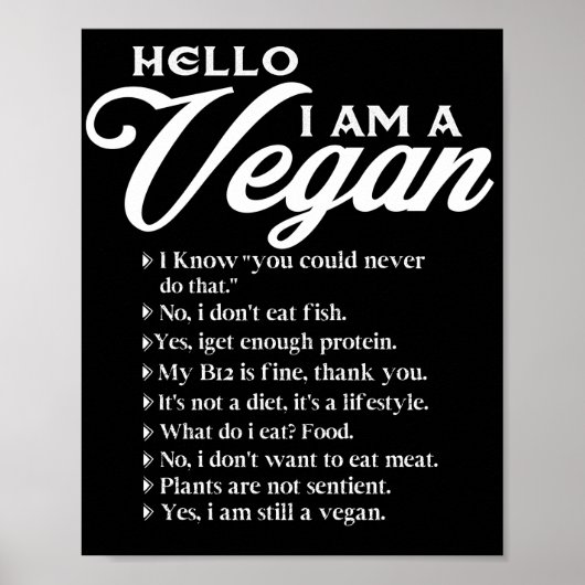 Hello I Am A Vegan 9 Things About Vegan Poster (Voorkant)