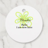 Hello I am new here name yellow green flower kids Bedankjes Labels (Achterkant)