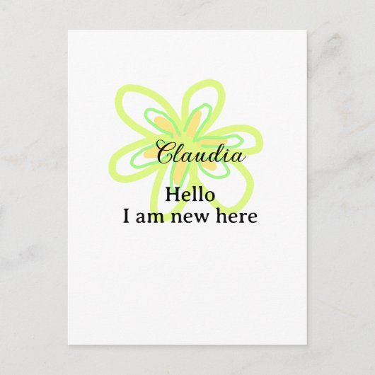 Hello I am new here name yellow green flower kids Briefkaart (Voorkant)