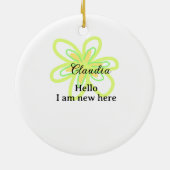 Hello I am new here name yellow green flower kids Keramisch Ornament (Achterkant)