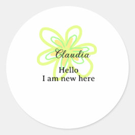 Hello I am new here name yellow green flower kids Ronde Sticker