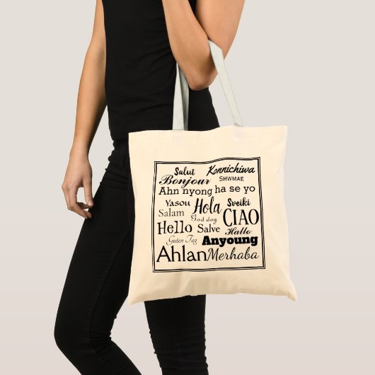 Hello in Different Languages Tote Bag (Voorkant (product))