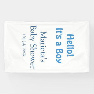 Hello ITS A BOY BABY SHOWER BLUE NAME DATE SIMPLE Spandoek