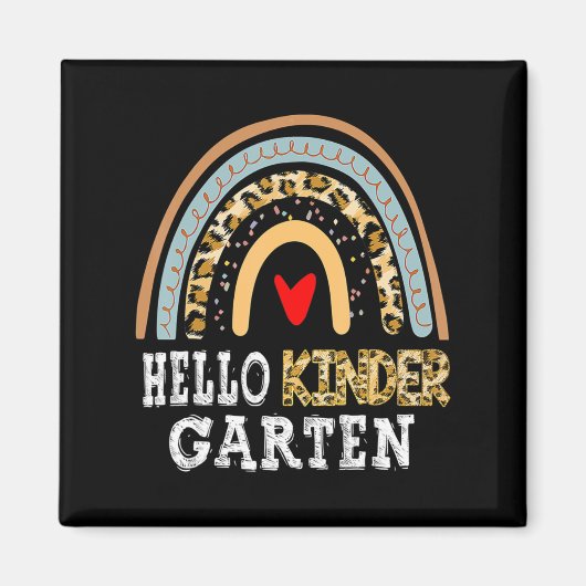 Hello Kindergarten Leopard Rainbow Back To School Magneet (Voorkant)