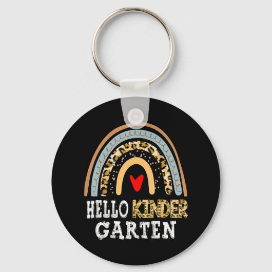 Hello Kindergarten Leopard Rainbow Back To School Sleutelhanger (Voorkant)