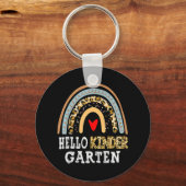 Hello Kindergarten Leopard Rainbow Back To School Sleutelhanger (Voorkant)