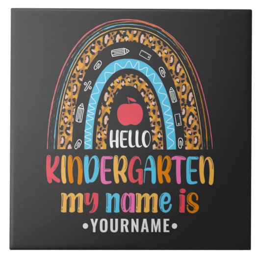 Hello Kindergarten Rainbow First Day of School Tegeltje (Voorkant)