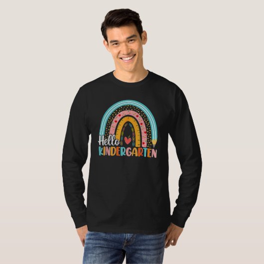 Hello Kindergarten Rainbow Teacher Student Back To T-shirt (Voorkant volledig)