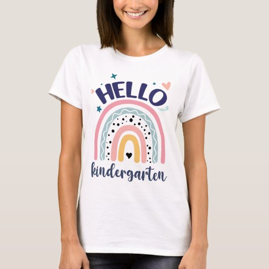 Hello Kindergarten Retro Rainbow for Teachers Girl T-shirt (Voorkant)
