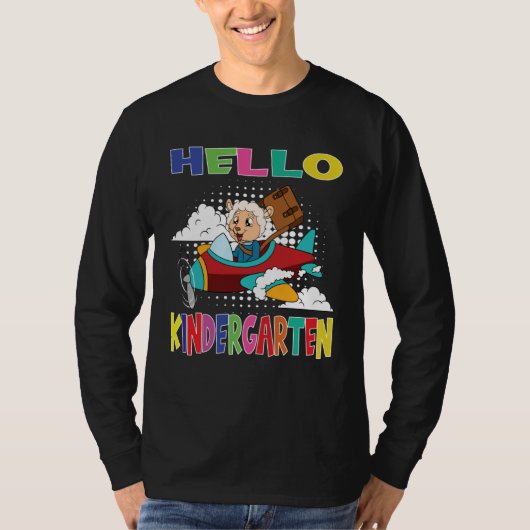 Hello Kindergarten Sheep Flying Plane T-shirt (Voorkant)