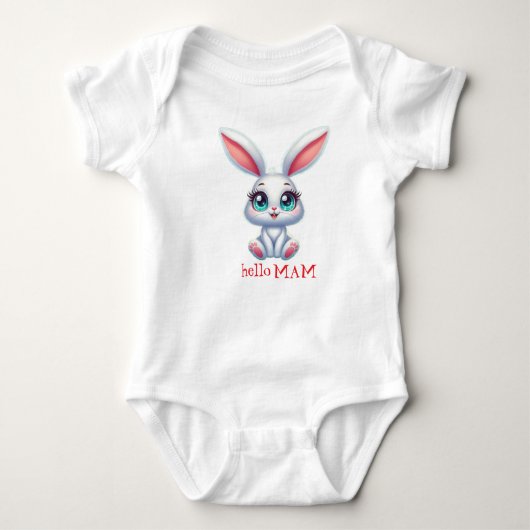 Hello Mom Baby Bodysuit – Cute Bunny Design (Voorkant)