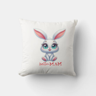 Hello Mom Pillow – Cute Bunny Nursery Cushion Kussen