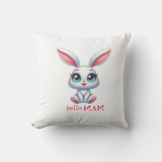Hello Mom Pillow – Cute Bunny Nursery Cushion Kussen (Voorkant)