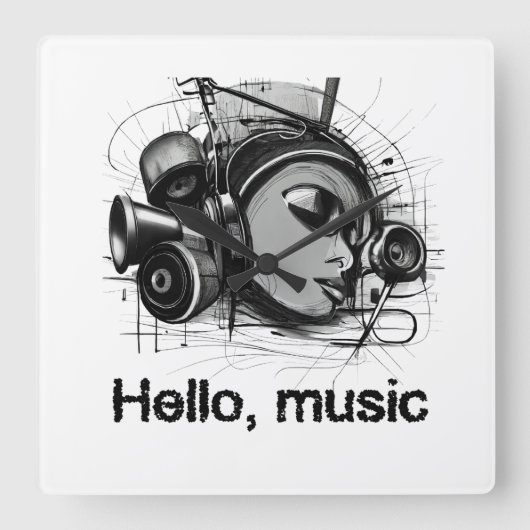 hello music vierkante klok (Voorkant)