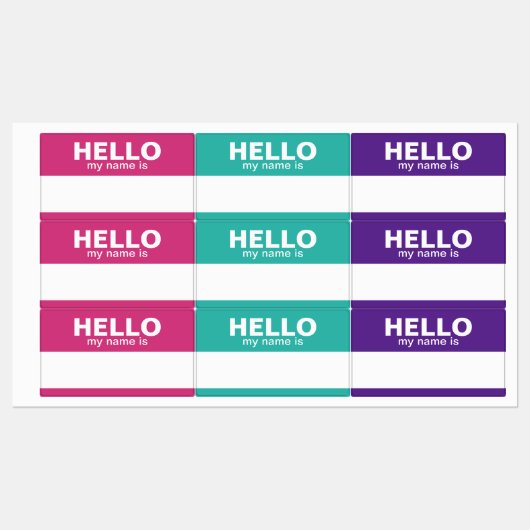 Hello my name is - pink teal purple - Employee Labels (Vel)