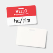 Hello My Pronouns Are He/Him Badge (Voor- en achterkant)