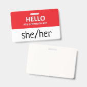 Hello My Pronouns Are She/Her Badge (Voor- en achterkant)