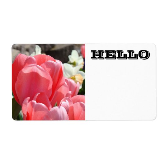 HELLO Naamlabels Roze Tulp Bloemen Etiket (Voorkant)