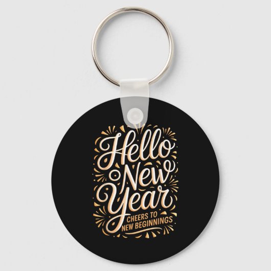 Hello New Year Cheers To New Beginnings Celebratio Sleutelhanger (Voorkant)