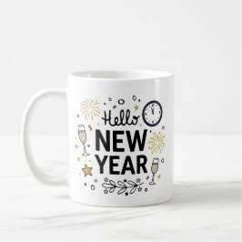 Hello New Year Cute Hand-Drawn Fireworks Mug Koffiemok