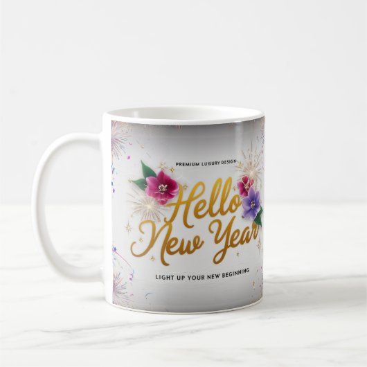 Hello New Year Floral Fireworks Classic Mug Koffiemok (Links)