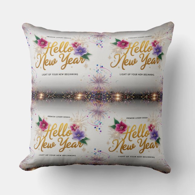 Hello New Year Floral Luxury 20x20 Throw Pillow Kussen (Voorkant)