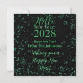 Hello New Year! Happy New Year Green Black Sparkle Feestdagenkaart (Achterkant)