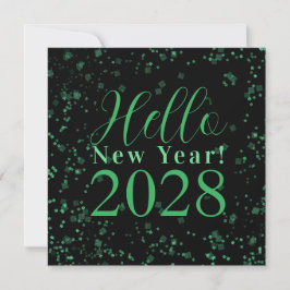 Hello New Year! Happy New Year Green Black Sparkle Feestdagenkaart