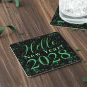 Hello New Year! New Year's Eve Green Black Sparkle Kartonnen Onderzetters