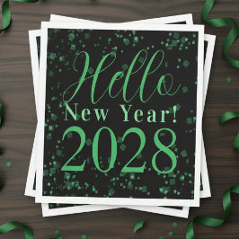 Hello New Year! New Year's Eve Green Black Sparkle Servet