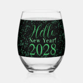 Hello New Year! New Year's Eve Green Black Sparkle Wijnglas Zonder Voet (Achterkant)