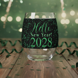 Hello New Year! New Year's Eve Green Black Sparkle Wijnglas Zonder Voet