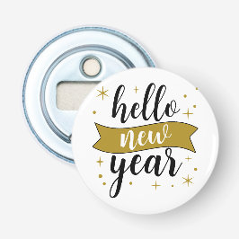 Hello New Year — White and Golden  Patched Button Flesopener