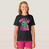 Hello Nine Dinosaur Birthday Girl Coquette Bow T-shirt (Voorkant volledig)