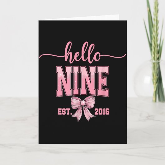 Hello Nine Est 2016 Cute Coquette Bow 9th Birthday Kaart (Voorkant)