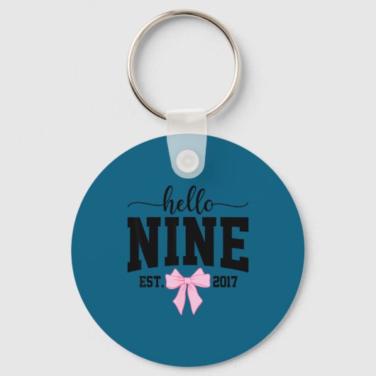 Hello Nine Est 2017 Coquette Bow 9th Birthday Girl Sleutelhanger (Voorkant)