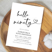 Hello Ninety Black and White 90th Birthday Party Kaart
