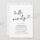 Hello Ninety Black and White 90th Birthday Party Kaart (Voorkant)