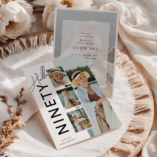 Hello NINETY' Modern Photo Collage 90th Birthday Kaart